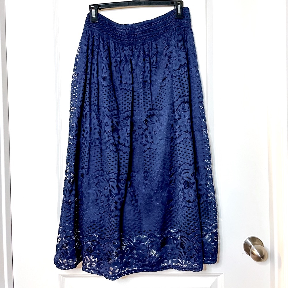 Blue Lace Skirt with Elastic Waistband